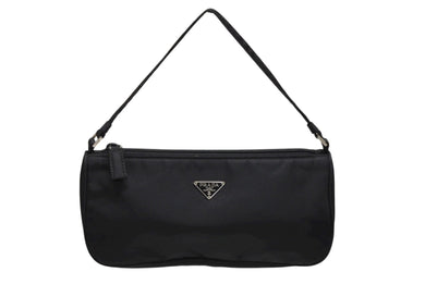 PRADA プラダ アクセサリーポーチ ブラック ナイロン レザー ハンドバッグ トライアングルロゴ 美品 中古 4b008581
