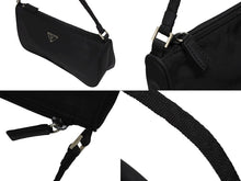 画像をギャラリービューアに読み込む, PRADA プラダ アクセサリーポーチ ブラック ナイロン レザー ハンドバッグ トライアングルロゴ 美品 中古 4b008581