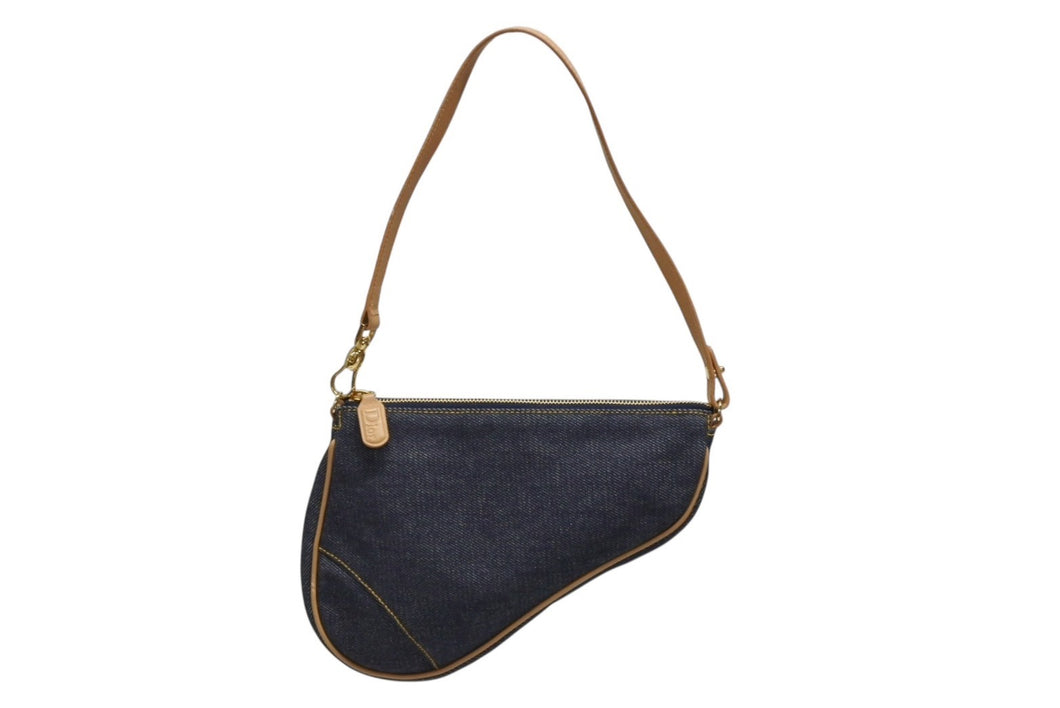 極美品 Christian Dior クリスチャンディオール ガリアーノ期 サドルポーチ アクセサリーポーチ MC1001 デニム 中古 4b008585