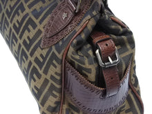 画像をギャラリービューアに読み込む, FENDI フェンディ ズッカ柄 エトニコ ハンドバッグ ブラウン ロゴ キャンバス レザー 美品 中古 4b008633