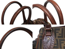 画像をギャラリービューアに読み込む, FENDI フェンディ ズッカ柄 エトニコ ハンドバッグ ブラウン ロゴ キャンバス レザー 美品 中古 4b008633