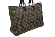 画像をギャラリービューアに読み込む, FENDI フェンディ ハンドバッグ トートバッグ ズッカ柄 26329 キャンバス レザー ブラウン シルバー金具 美品 中古 4b008638