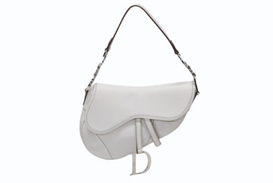 Christian Dior クリスチャンディオール サドル ワンショルダーバッグ ガリアーノ期 ホワイト レザー シルバー金具 美品 中古 4b008656
