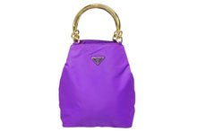 画像をギャラリービューアに読み込む, PRADA プラダ ハンドバッグ トライアングル ロゴ ナイロン ゴールド金具 黒 パープル 美品 中古 4b008658