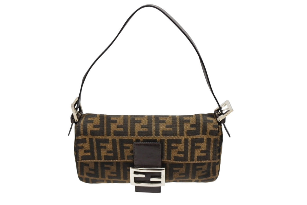 FENDI フェンディ マンマバケット ワンショルダーバッグ 26424 ズッカ柄 キャンバス レザー ブラウン シルバー金具 美品 中古 4b008660