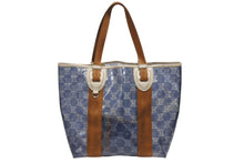 Load image into Gallery viewer, CELINE セリーヌ トートバッグ ハンドバッグ マカダム柄 ブルー ブラウン PVC レザー ビニール 美品 中古 4b008663