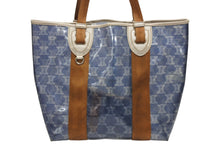 Load image into Gallery viewer, CELINE セリーヌ トートバッグ ハンドバッグ マカダム柄 ブルー ブラウン PVC レザー ビニール 美品 中古 4b008663