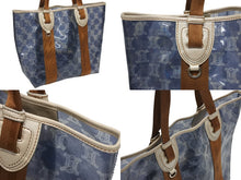 Load image into Gallery viewer, CELINE セリーヌ トートバッグ ハンドバッグ マカダム柄 ブルー ブラウン PVC レザー ビニール 美品 中古 4b008663