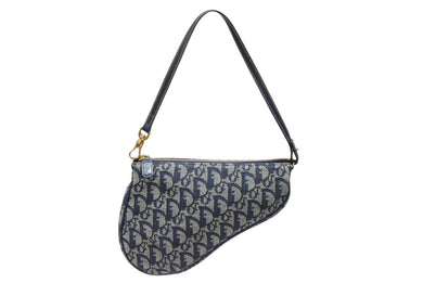 CHRISTIAN DIOR クリスチャンディオール トロッター サドルバッグ ワンショルダーバッグ サドルポーチ ネイビー 美品 中古 4b008665
