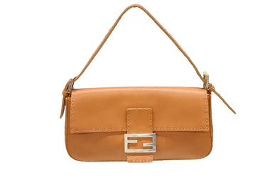 FENDI フェンディ マンマバケット セレリア ワンショルダーバッグ 8BR101 ブラウン レザー シルバー金具 美品 中古 4b008667