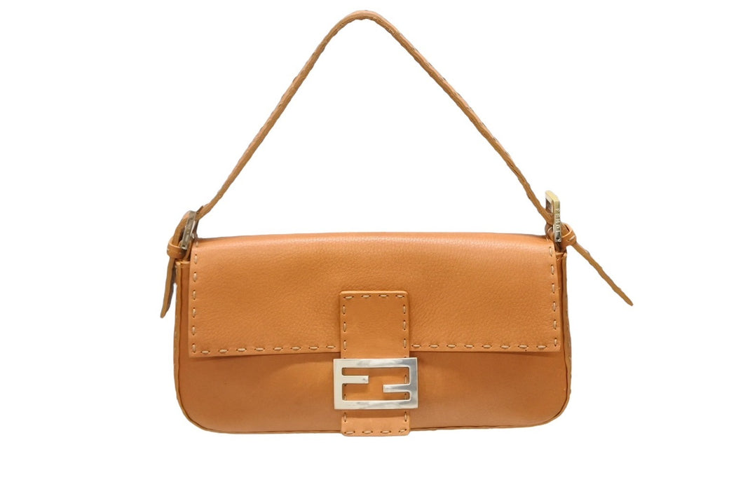 FENDI フェンディ マンマバケット セレリア ワンショルダーバッグ 8BR101 ブラウン レザー シルバー金具 美品 中古 4b008667