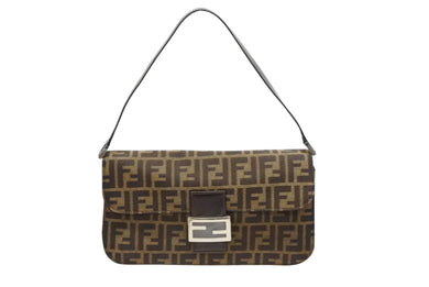 FENDI フェンディ ズッカ柄 マンマバケット 30cm ハンドバッグ ワンショルダーバッグ コットンキャンバス レザー ブラウン 美品 中古 4b008668