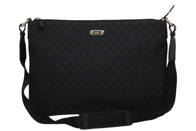 極美品 GUCCI グッチ ワンショルダーバッグ 190628 レザー GGキャンバス ブラック シルバー金具 中古 4b008674