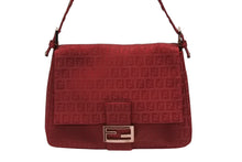 画像をギャラリービューアに読み込む, FENDI フェンディ ズッキーノ マンマバケット ワンショルダーバッグ 8BR001 キャンバス レッド ピンクゴールド金具 美品 中古 4b008678