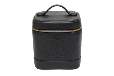 CHANEL シャネル バニティバッグ ハンドバッグ A01998 キャビアスキン ココマーク ブラック ゴールド金具 美品 中古 4b008734