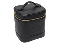 画像をギャラリービューアに読み込む, CHANEL シャネル バニティバッグ ハンドバッグ A01998 キャビアスキン ココマーク ブラック ゴールド金具 美品 中古 4b008734