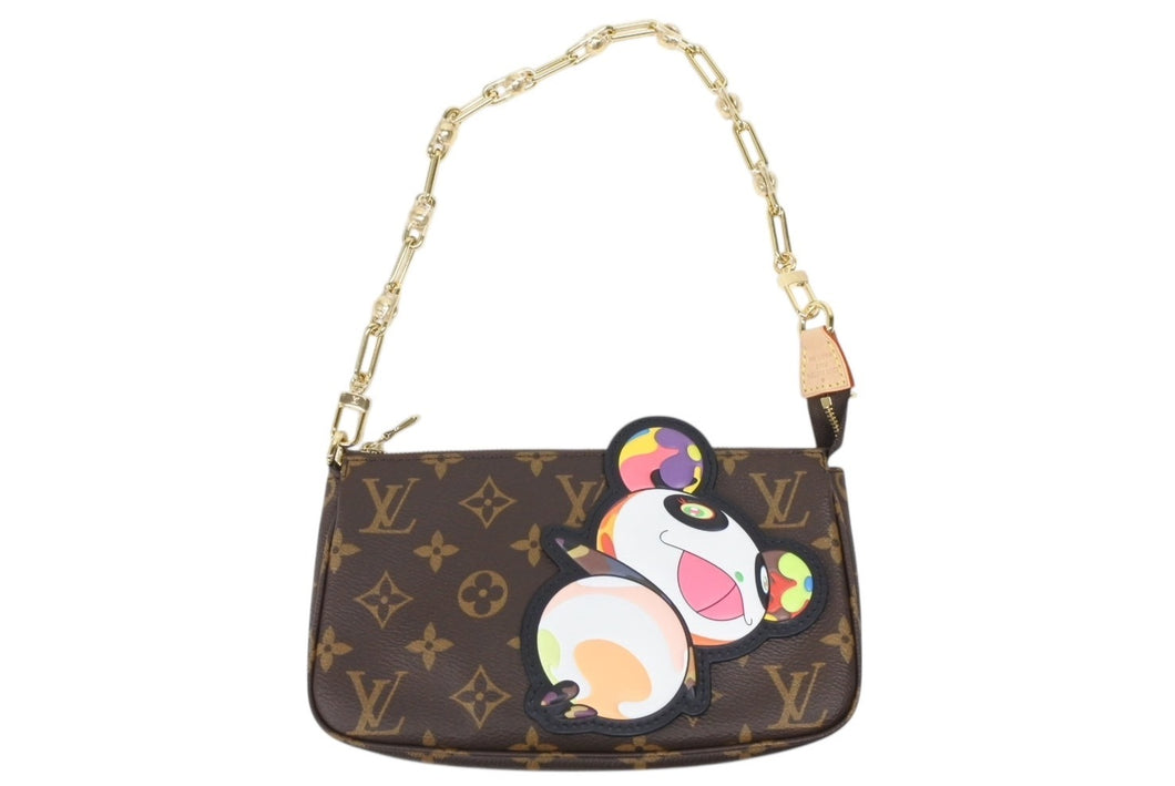 新品同様 LOUIS VUITTON ルイヴィトン LV×TM モノグラムパンダ ポシェットアクセソワール M13440 村上隆 ポーチ ブラウン 中古 4b008737