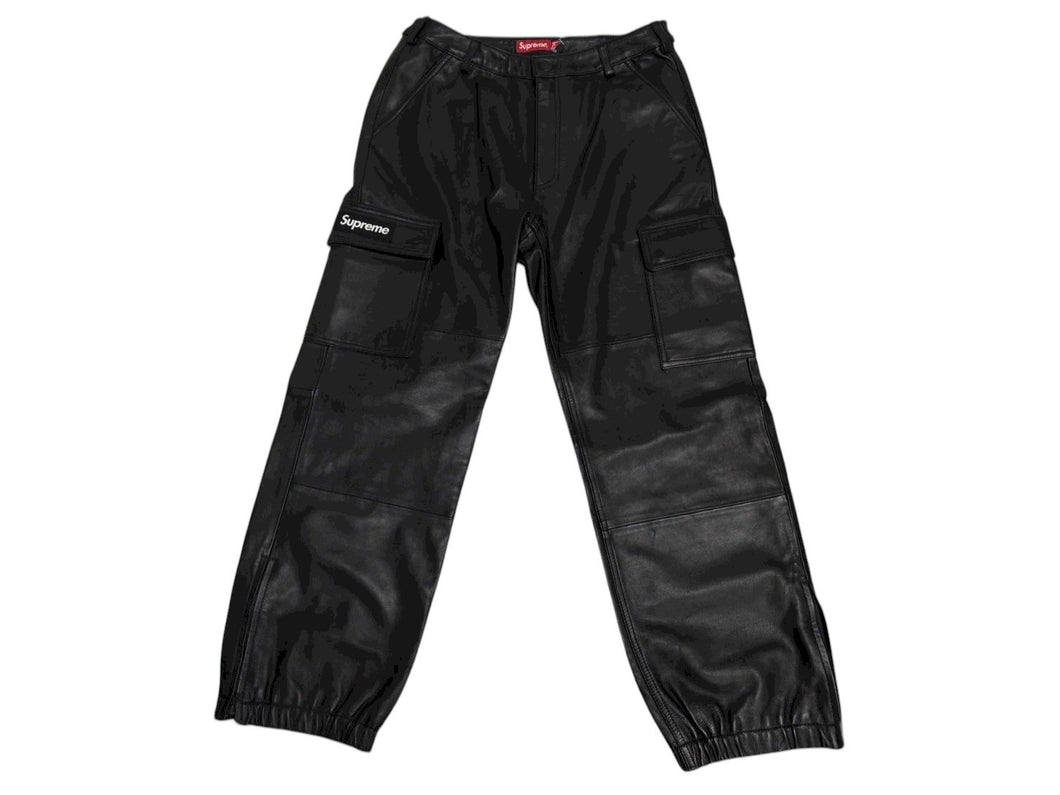 新品同様 Supreme シュプリーム 18AW Leather Cargo Pant レザー カーゴ パンツ ブラック サイズ 34 中古 4b008748