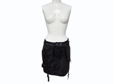 Christian Dior クリスチャンディオール ガリアーノ期 アーカイブ ユーティリティレザースカート ブラック 美品 中古 4b008781