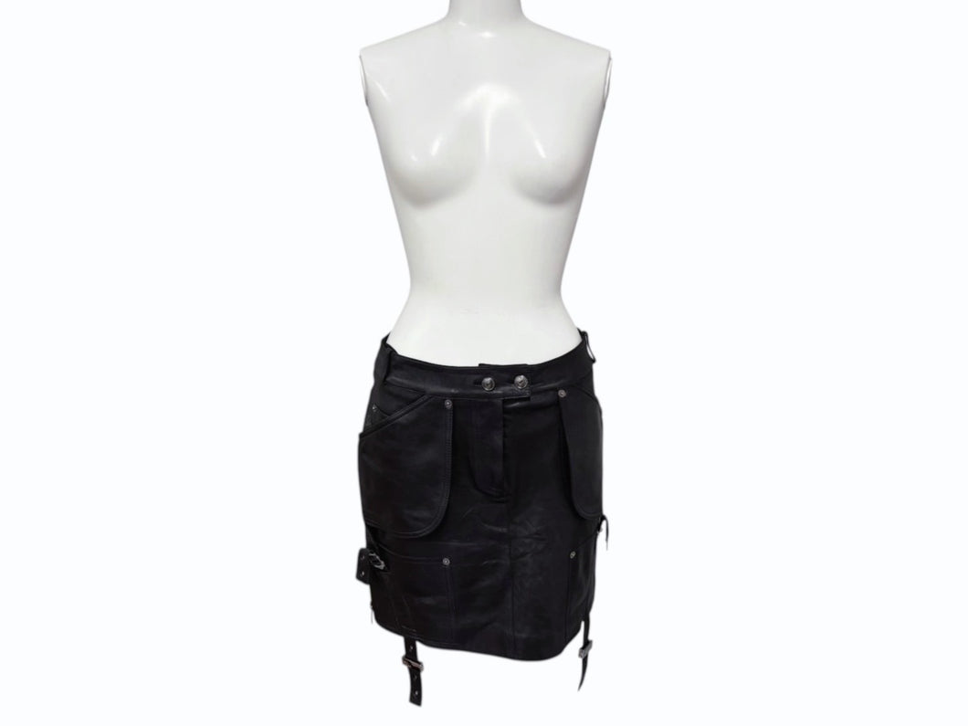 Christian Dior クリスチャンディオール ガリアーノ期 アーカイブ ユーティリティレザースカート ブラック 美品 中古 4b008781