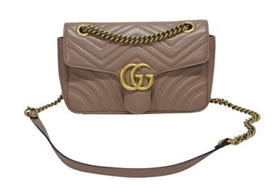 GUCCI グッチ GGマーモント キルティングステッチ チェーンショルダー レザーバッグ 443497 ダスティピンク 美品 中古 4b008787