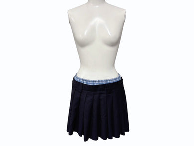 新品未使用 MIUMIU ミュウミュウ プリーツ バタヴィア ミニスカート MG2388 サイズ36 ネイビー チェック柄 レイヤード 中古 4b008821