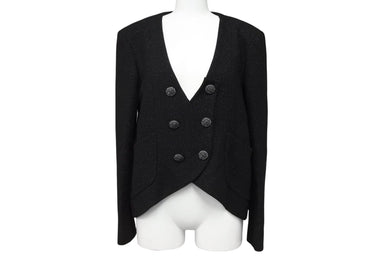 極美品 CHANEL シャネル ツイード ジャケット P44296V12297 サイズ 38 ブラック ウール ナイロン 中古 4b008849