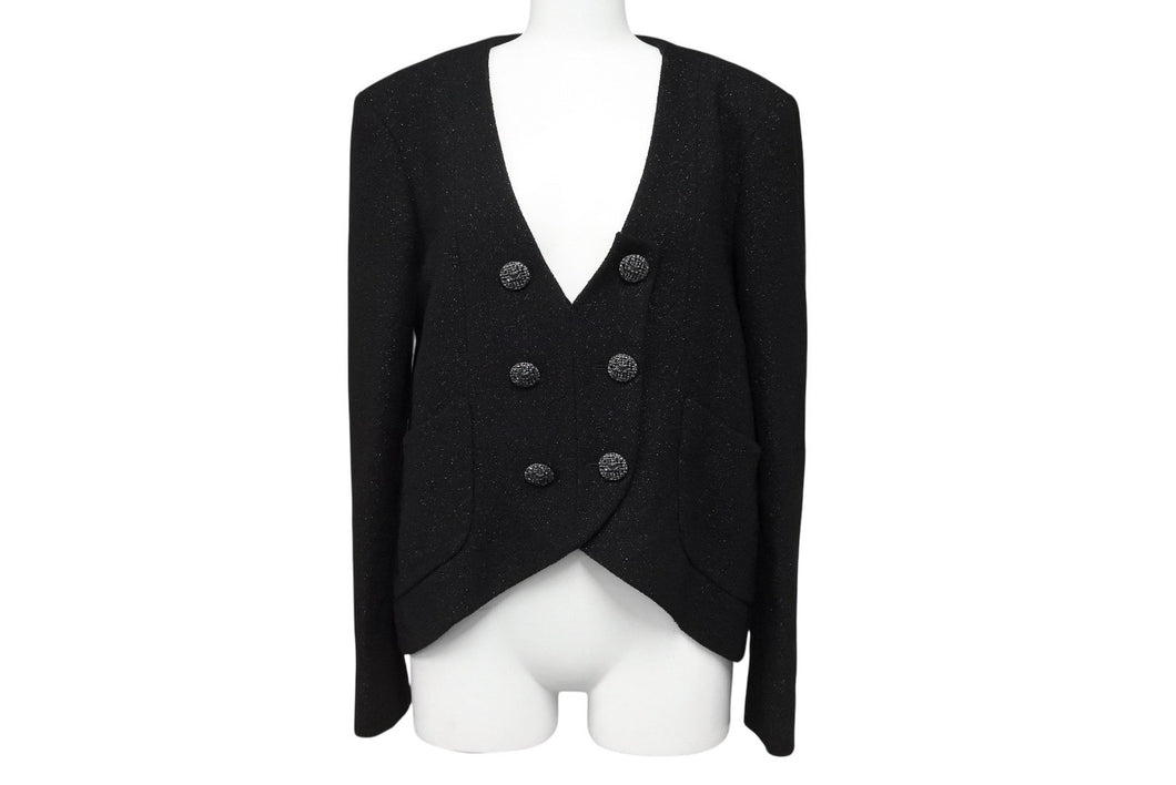 極美品 CHANEL シャネル ツイード ジャケット P44296V12297 サイズ 38 ブラック ウール ナイロン 中古 4b008849