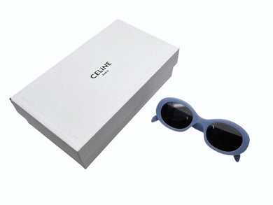 新品同様 CELINE セリーヌ トリオンフ アセテートサングラス オーバル CL40194U イタリア製 ブルー シルバー金具 サイズ52◻︎22 中古 4b008854