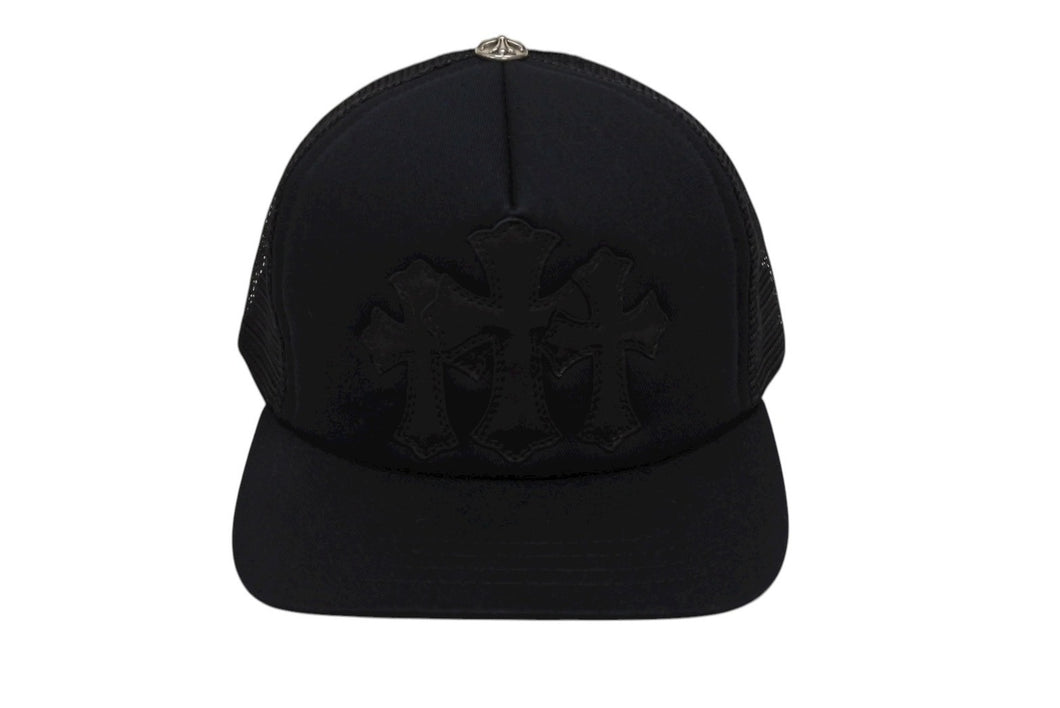 新品未使用 CHROME HEARTS クロムハーツ TRUCKER CAP トラッカーキャップ セメタリーレザーパッチ メッシュキャップ ブラック 中古 4b008861