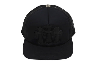 新品未使用 CHROME HEARTS クロムハーツ TRUCKER CAP トラッカーキャップ セメタリーレザーパッチ メッシュキャップ ブラック 中古 4b008863