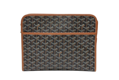 極美品 GOYARD ゴヤール ジュバンスMM ポーチ クラッチバッグ ゴヤールディンキャンバス カーフスキン ブラウン 中古 4b008881