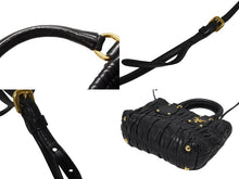 画像をギャラリービューアに読み込む, PRADA プラダ プリーツデザイン 2WAY ミニハンドバッグ ショルダーバッグ ロゴ レザー ブラック ゴールド金具 美品 中古 4b008959