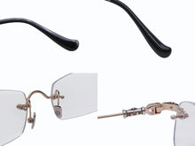 Load image into Gallery viewer, 極美品 CHROME HEARTS クロムハーツ リムレス サングラス フローラルクロス アイウェア ゴールド シルバー サイズ55□20-144 クリア 中古 4b008987