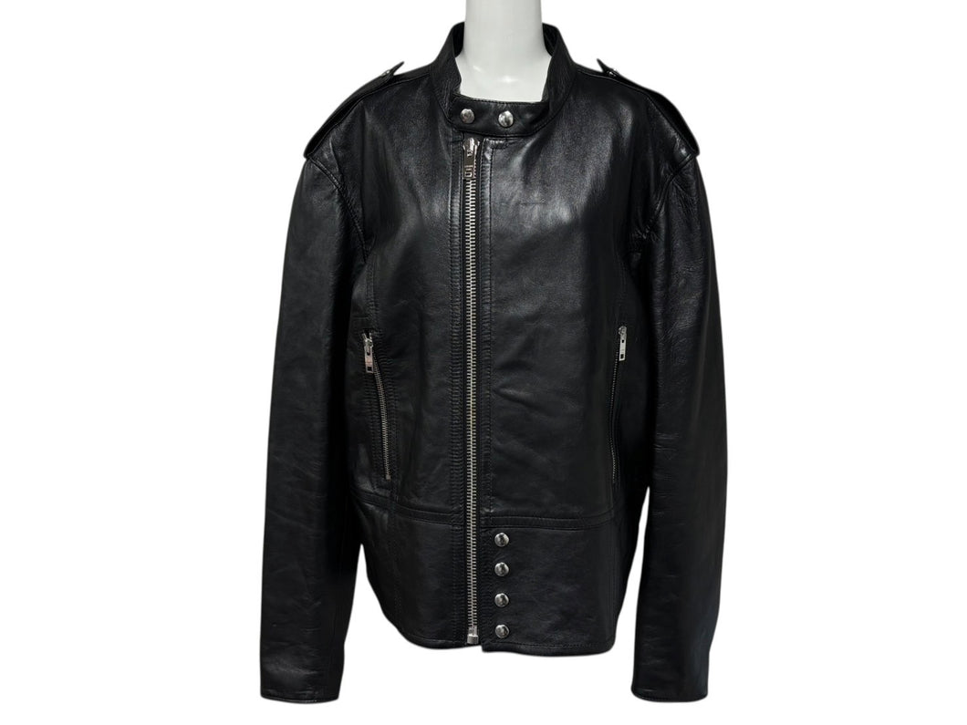 極美品 CELINE セリーヌ シングルライダース ジャケット 2EH95619V.38NO イタリア製 ラムレザー ブラック シルバー金具 中古 4b009014