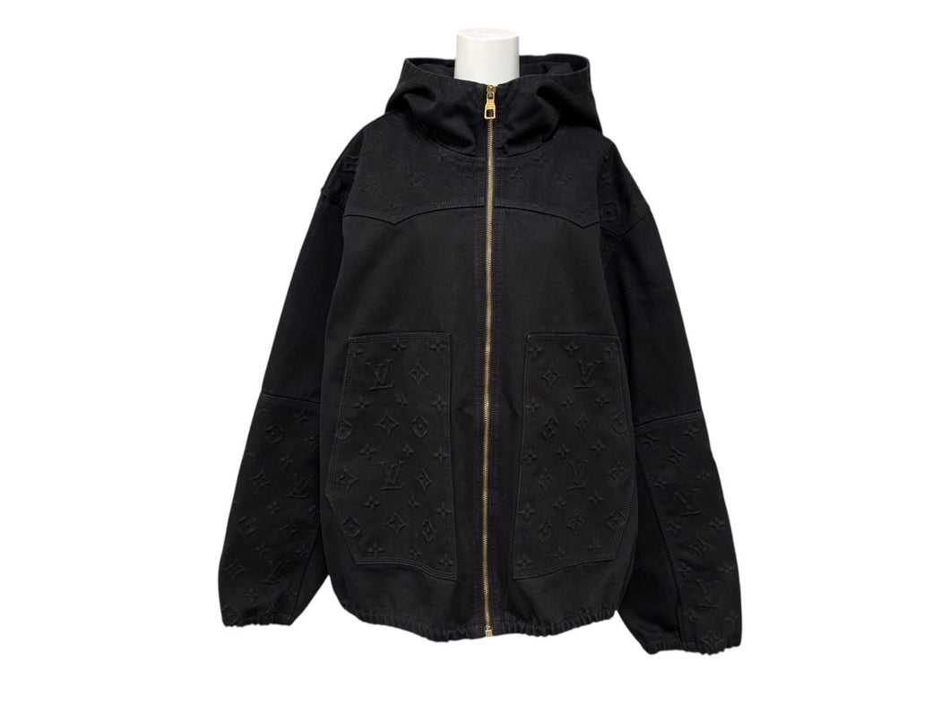 極美品 LOUIS VUITTON ルイヴィトン 22AW ジップアップフーディー パーカー RM222M OK4 HNA10W サイズ56 モノグラム ブラック 中古 4b009023