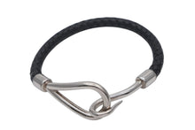 Load image into Gallery viewer, HERMES エルメス Jumbo H ジャンボブレスレット アクセサリー レザー ブラック シルバー金具 美品 中古 4b009074