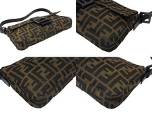 画像をギャラリービューアに読み込む, FENDI フェンディ マンマバケット ワンショルダーバッグ ズッカ柄 キャンバス レザー ブラウン ブラック ガンメタ金具 美品 中古 4b009075