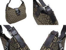 画像をギャラリービューアに読み込む, FENDI フェンディ ズッキーノ ワンショルダーバッグ 8BR036 キャンバス レザー ブラウン ベージュ ブラックメタル金具 美品 中古 4b009076