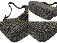 画像をギャラリービューアに読み込む, FENDI フェンディ ズッキーノ ワンショルダーバッグ 8BR036 キャンバス レザー ブラウン ベージュ ブラックメタル金具 美品 中古 4b009076