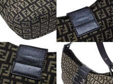 画像をギャラリービューアに読み込む, FENDI フェンディ ズッキーノ ワンショルダーバッグ 8BR036 キャンバス レザー ブラウン ベージュ ブラックメタル金具 美品 中古 4b009076