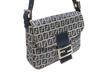 画像をギャラリービューアに読み込む, 極美品 FENDI フェンディ ズッキーノ ワンショルダーバッグ イタリア製 キャンバス レザー グレー ネイビー シルバー金具 中古 4b009081