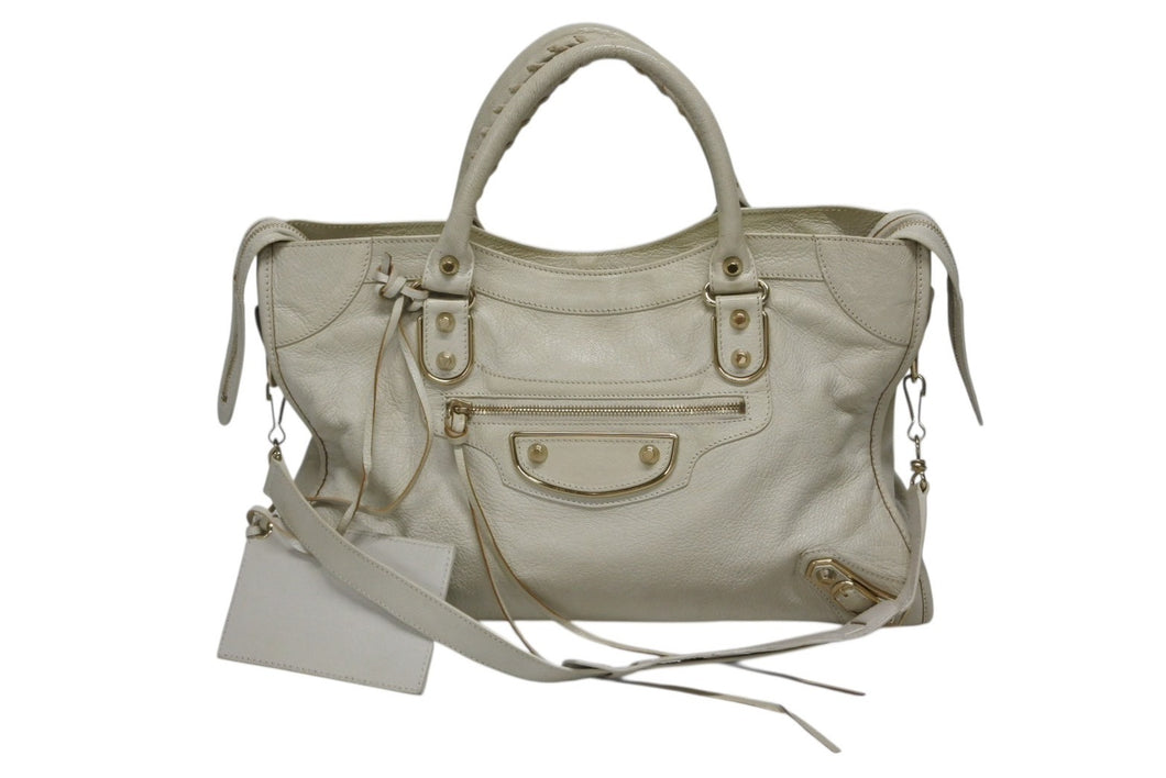 BALENCIAGA バレンシアガ THE CITY ザ シティ 2WAYバッグ 115748 レザー アイボリー ゴールド金具 美品 美品 中古 4b009099