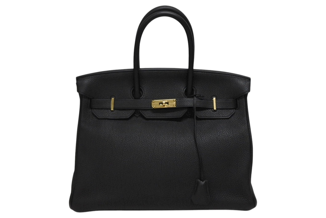 新品同様 HERMES エルメス BIRKIN バーキン35 ブラック ゴールド金具 トリヨンクレマンス ハンドバッグ T刻印 中古 4b009106