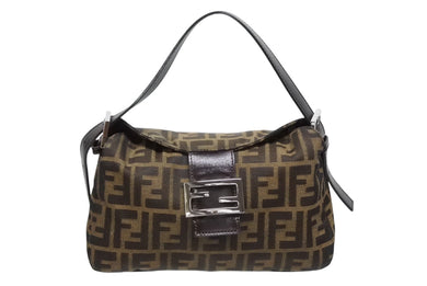 FENDI フェンディ マンマバケット ワンショルダーバッグ ズッカ柄 キャンバス レザー ブラウン シルバー金具 美品 中古 4b009108