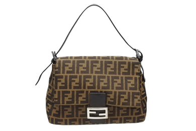 FENDI フェンディ ズッカ柄 マンマバケット ワンショルダーバッグ 26325 キャンバス レザー ブラウン シルバー金具 美品 中古 4b009110