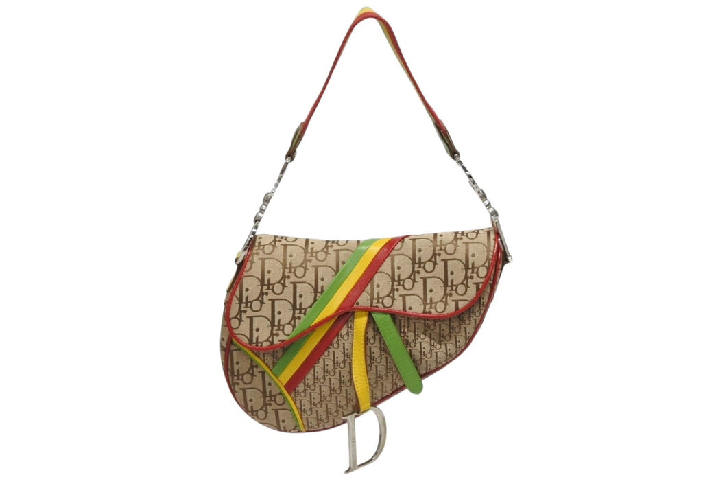 極美品 Christian Dior クリスチャンディオール サドルバッグ ハンドバッグ ラスタカラー シルバー 04年 中古 4b009122