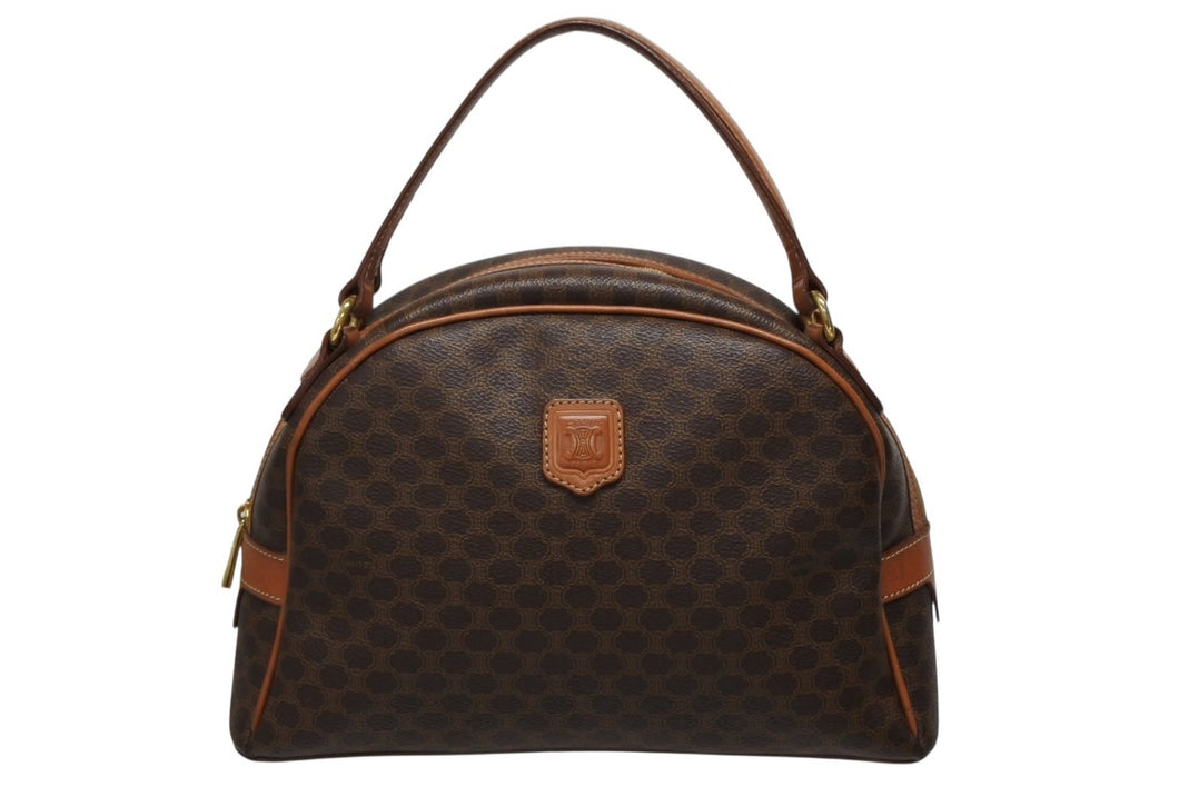 CELINE セリーヌ ヴィンテージ ハンドバッグ カバン ハンドバック 半月型 マカダム ゴールド金具 ブラウン 美品 中古 4b009127