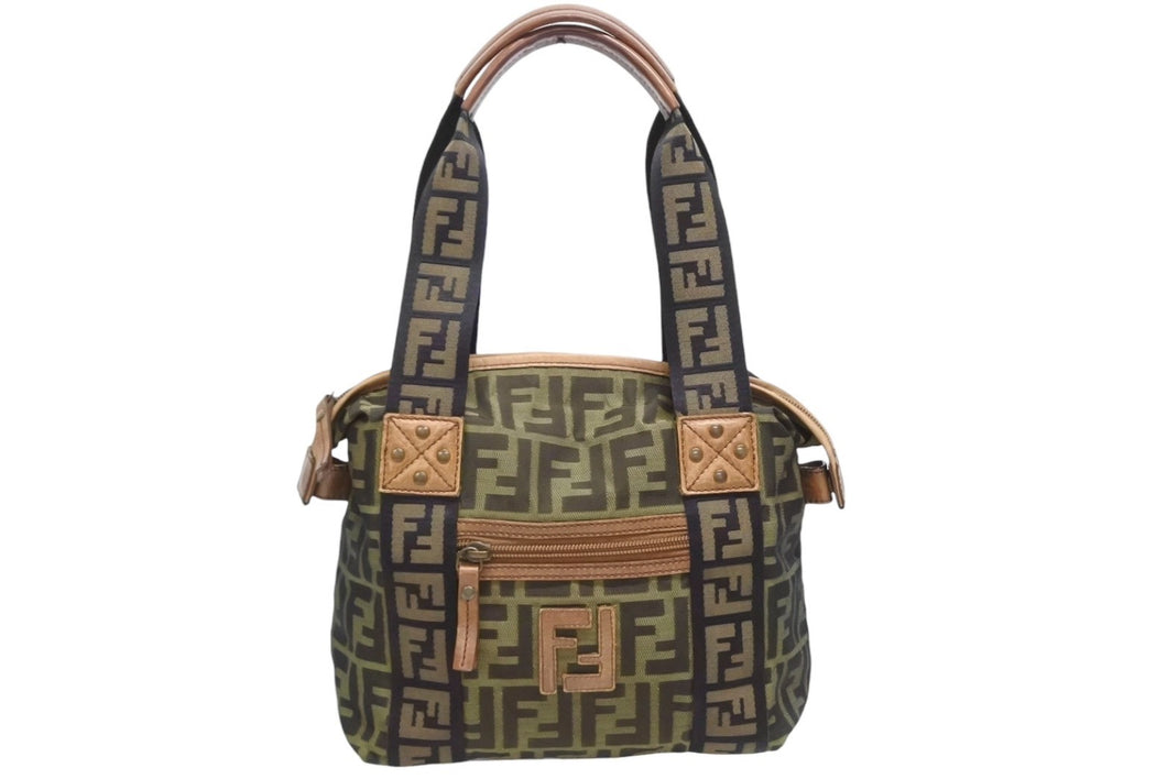 FENDI フェンディ ハンドバッグ 8BN002 ズッカ柄 ブラウン ブラック キャンバス レザー アンティークゴールド金具 美品 中古 4b009137