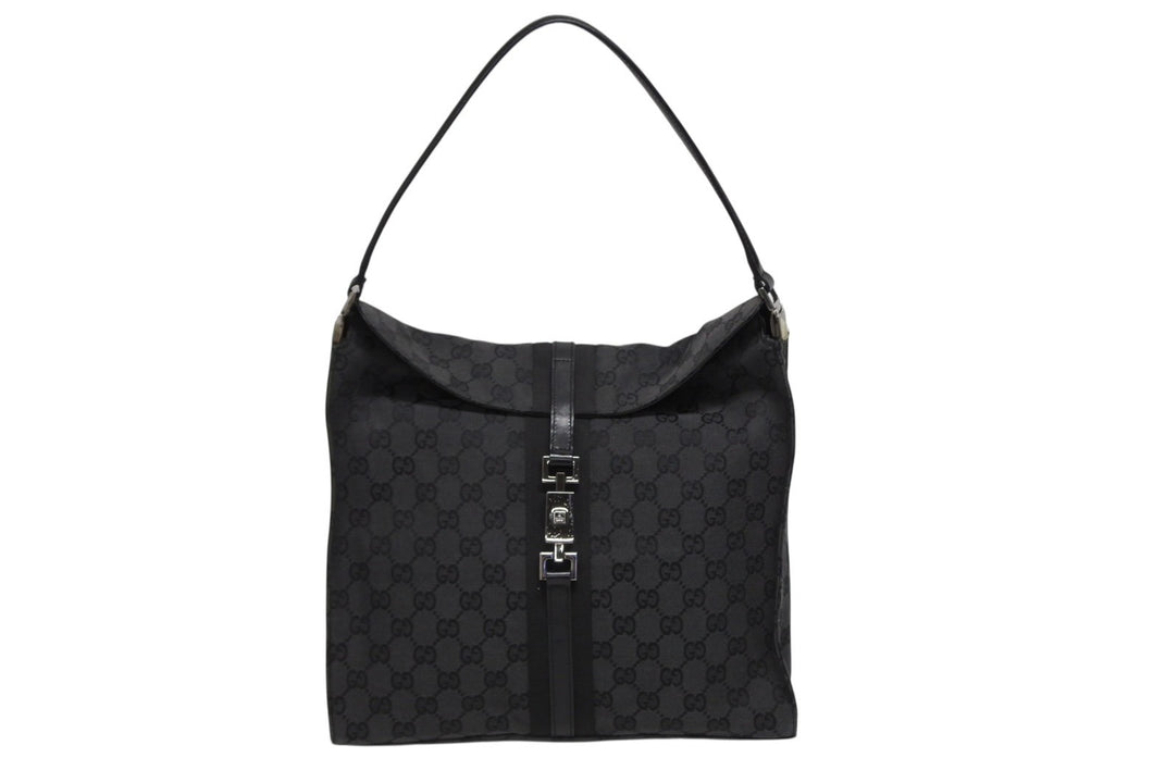 極美品 GUCCI グッチ トートバッグ ワンショルダーバッグ GGキャンバス ブラック メタルブラック金具 中古 4b009139